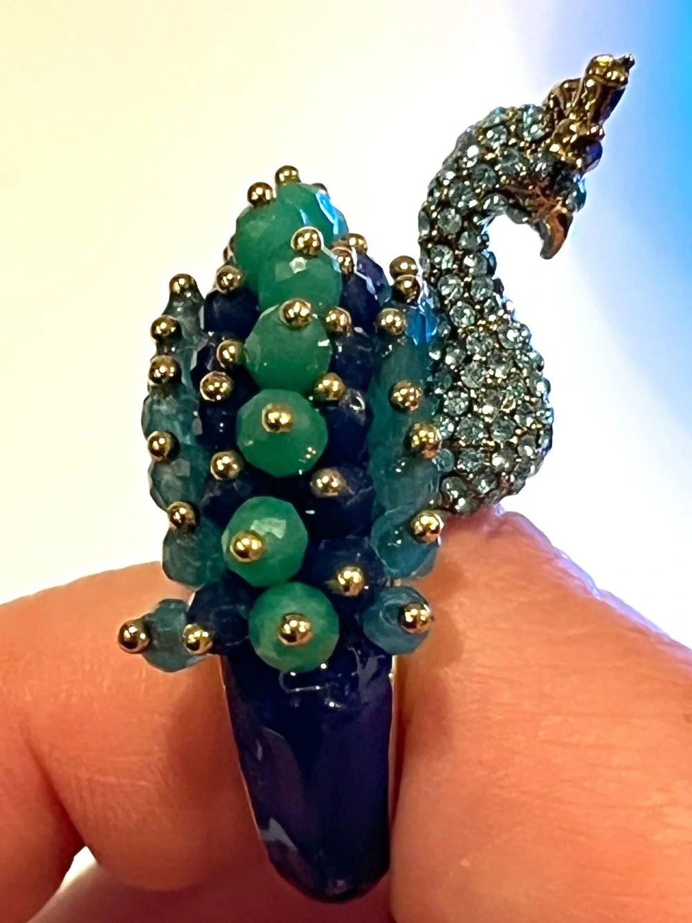 ♠️ Kate Spade Full Plume Peacock Statement Pave Crystals Cocktail Ring - Picture 8 of 12